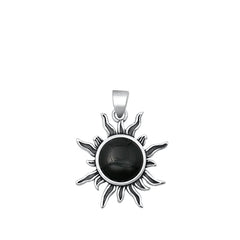 Sterling Silver Oxidized Sun Black Agate Stone Pendant
