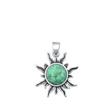 Sterling Silver Oxidized Sun Genuine Turquoise Stone Pendant