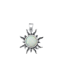 Load image into Gallery viewer, Sterling Silver Oxidized Sun White Lab Opal Pendant