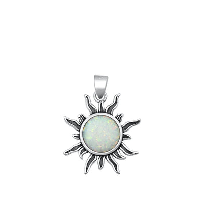 Sterling Silver Oxidized Sun White Lab Opal Pendant