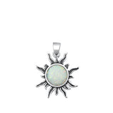 Sterling Silver Oxidized Sun White Lab Opal Pendant