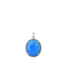 Load image into Gallery viewer, Sterling Silver Oxidized Blue Lab Opal Pendant-14mm