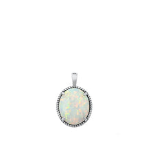 Load image into Gallery viewer, Sterling Silver Oxidized White Lab Opal Pendant-14mm