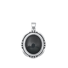 Sterling Silver Oxidized Black Agate Pendant-19.7mm