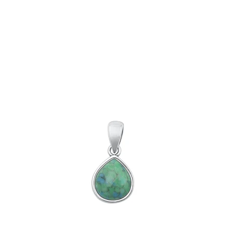 Sterling Silver Oxidized And Polished Round Genuine Turquoise Pendant