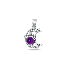 Load image into Gallery viewer, Sterling Silver Oxidized And Polished Amethyst Artisan Crescent Moon Stone Pendant