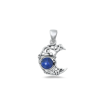 Load image into Gallery viewer, Sterling Silver Oxidized And Polished Blue Lapis Artisan Crescent Moon Stone Pendant