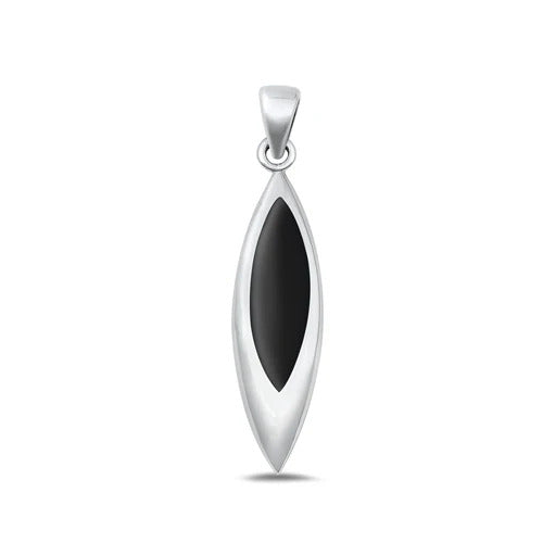 Sterling Silver Polished Drop Black Onyx Stone Pendant