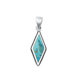 Sterling Silver Oxidized Diamond Shape Genuine Turquoise Stone Pendant