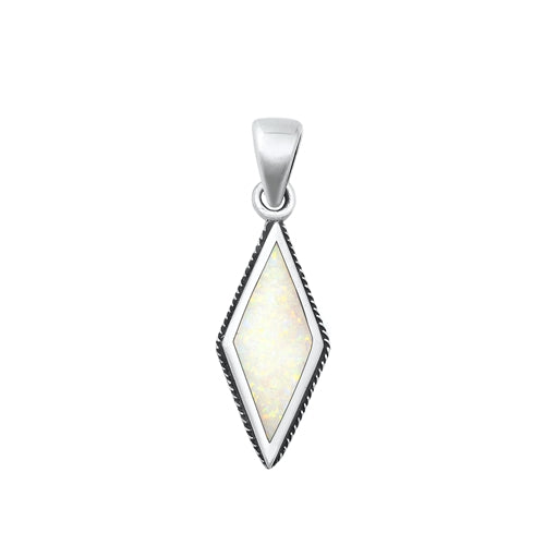 Sterling Silver Oxidized Diamond Shape White Lab Opal Pendant