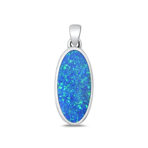 Sterling Silver Oxidized Oval Blue Lab Opal Pendant