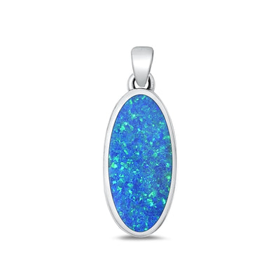 Sterling Silver Oxidized Oval Blue Lab Opal Pendant