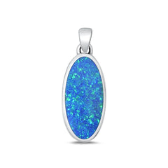 Sterling Silver Oxidized Oval Blue Lab Opal Pendant