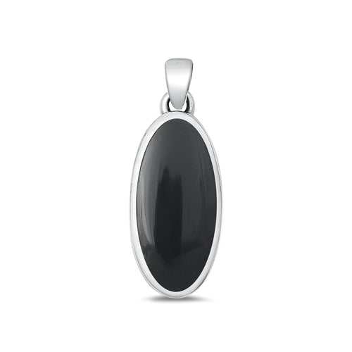 Sterling Silver Oxidized Oval Black Agate Stone Pendant