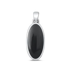 Sterling Silver Oxidized Oval Black Agate Stone Pendant