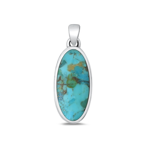 Sterling Silver Oxidized Oval Genuine Turquoise Stone Pendant