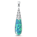 Sterling Silver Oxidized Blue Lab Opal Pendant-43.5mm