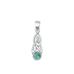 Sterling Silver Oxidized Celtic Style Genuine Turquoise Stone Pendant