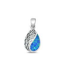 Load image into Gallery viewer, Sterling Silver Oxidized Blue Lab Opal Drop Pendant