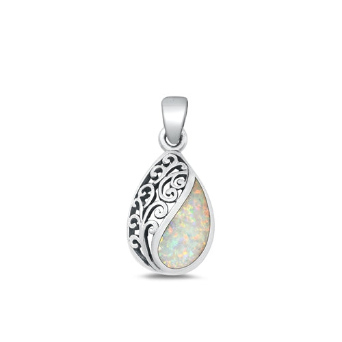 Sterling Silver Oxidized White Lab Opal Pendant
