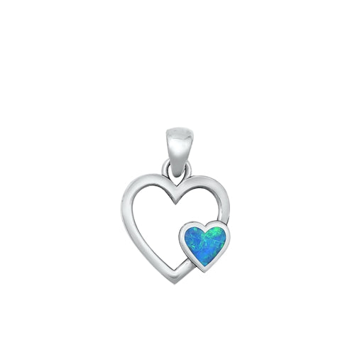 Sterling Silver Oxidized Hearts Blue Lab Opal Pendant