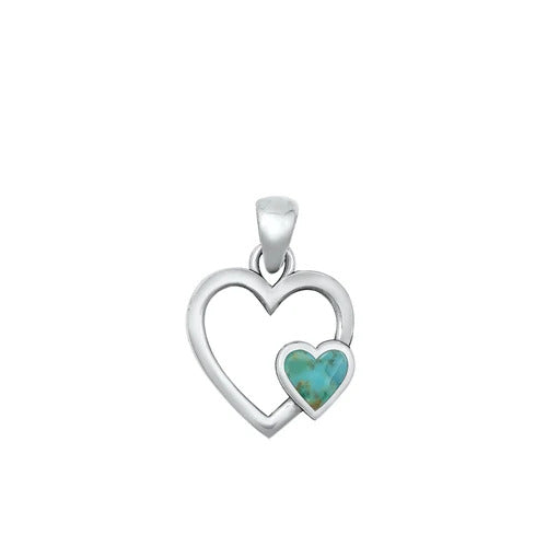 Sterling Silver Oxidized Hearts Genuine Turquoise Stone Pendant