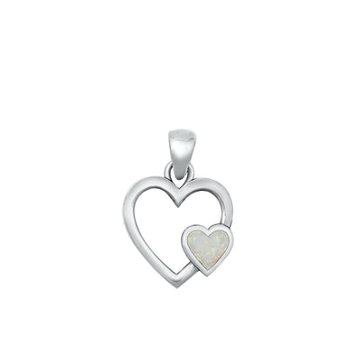 Sterling Silver Oxidized Hearts White Lab Opal Pendant