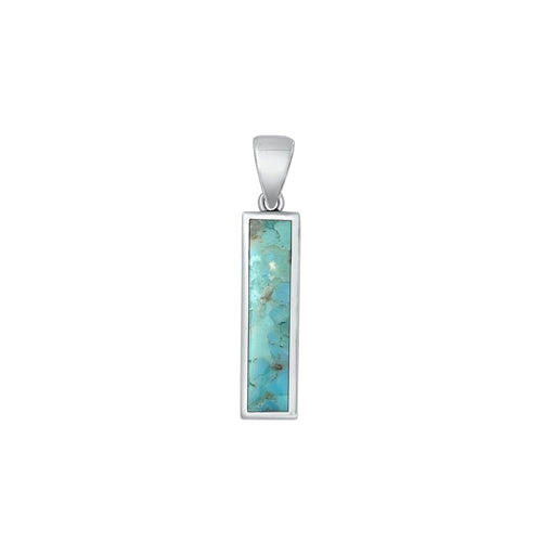 Sterling Silver Oxidized Bar Genuine Turquoise Stone Pendant