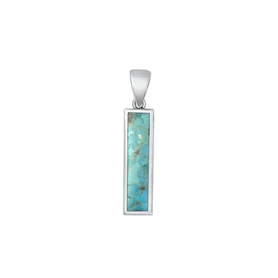 Sterling Silver Oxidized Bar Genuine Turquoise Stone Pendant