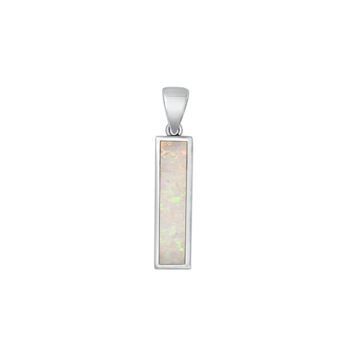 Sterling Silver Oxidized Bar White Lab Opal Pendant