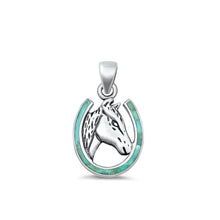 Load image into Gallery viewer, Sterling Silver Oxidized Genuine Turquoise Horse Pendant