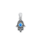Sterling Silver Oxidized And Polished Blue Lab Opal Hamsa Pendant