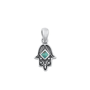Sterling Silver Oxidized Hamsa Genuine Turquoise Stone Pendant