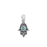 Sterling Silver Oxidized Hamsa Genuine Turquoise Stone Pendant