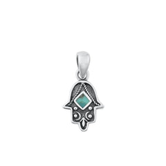 Sterling Silver Oxidized Hamsa Genuine Turquoise Stone Pendant