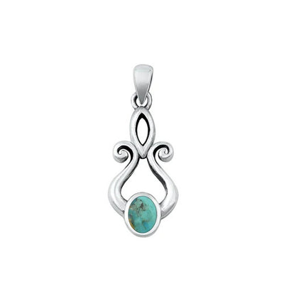 Sterling Silver Oxidized 23.2mm Genuine Turquoise Stone Pendant