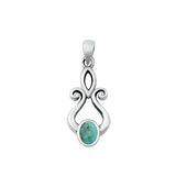 Sterling Silver Oxidized 23.2mm Genuine Turquoise Stone Pendant