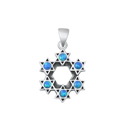 Sterling Silver Oxidized Stars Blue Lab Opal Pendant