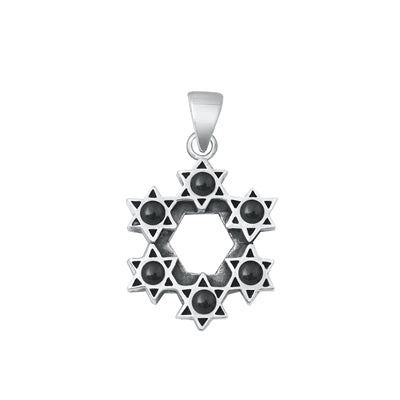 Sterling Silver Oxidized Stars Black Agate Stone Pendant