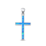 Sterling Silver Polished Cross Blue Lab Opal Pendant