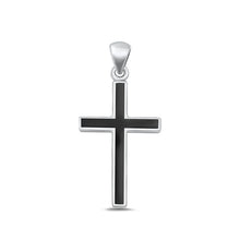 Load image into Gallery viewer, Sterling Silver Polished Cross Black Onyx Stone Pendant