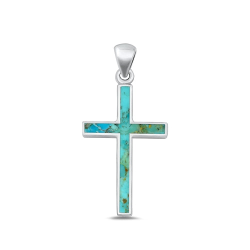 Sterling Silver Polished Cross Turquoise Stone Pendant