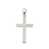 Sterling Silver Polished Cross White Lab Opal Pendant
