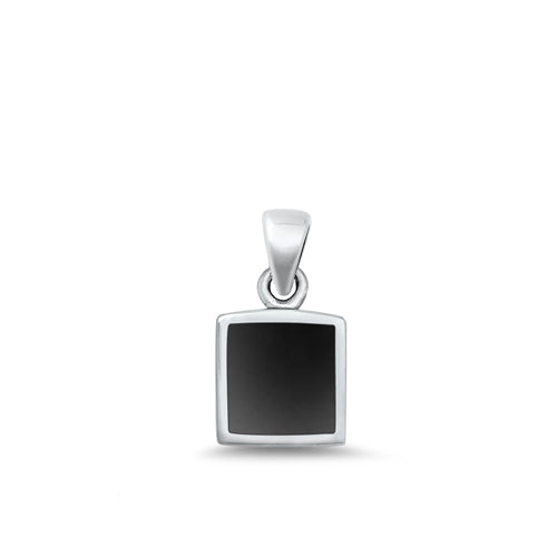 Sterling Silver Oxidized Square Black Onyx Stone Pendant