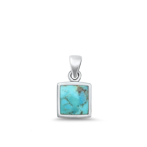 Sterling Silver Oxidized Square Genuine Turquoise Stone Pendant