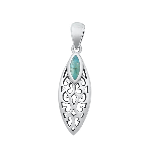 Sterling Silver Oxidized Genuine Turquoise Stone Filigree Pendant