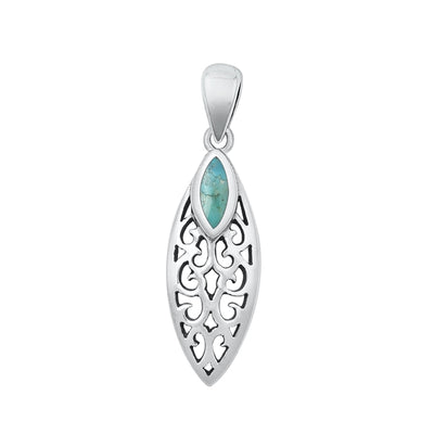 Sterling Silver Oxidized Genuine Turquoise Stone Filigree Pendant
