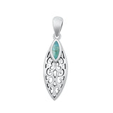Sterling Silver Oxidized Genuine Turquoise Stone Filigree Pendant