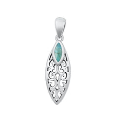 Sterling Silver Oxidized Genuine Turquoise Stone Filigree Pendant