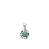 Sterling Silver Oxidized Genuine Turquoise Stone Round Bali Style Pendant